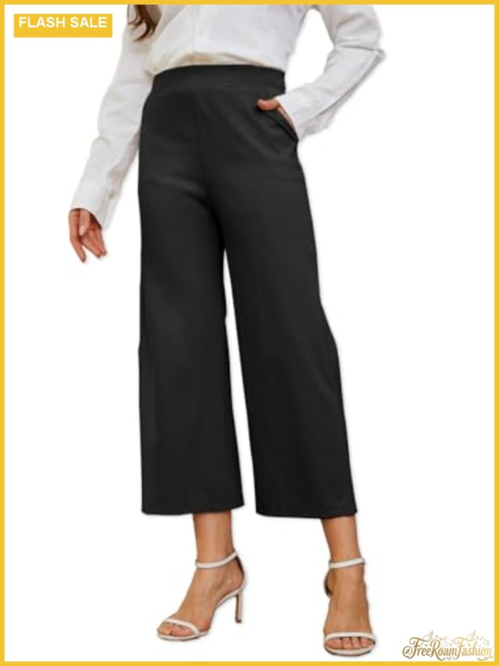 Wide Leg Capri Pants High Waisted Cropped Palazzo Work Casual